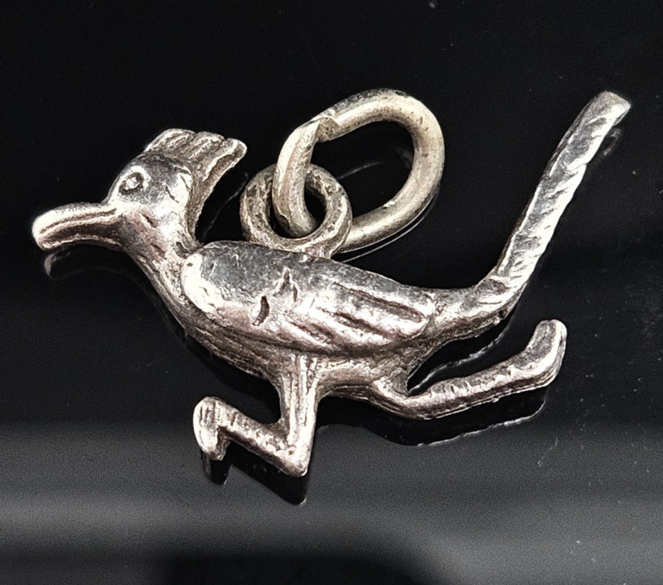 Sterling Silver ROADRUNNER Charm Pendant Bird 3D Vintage