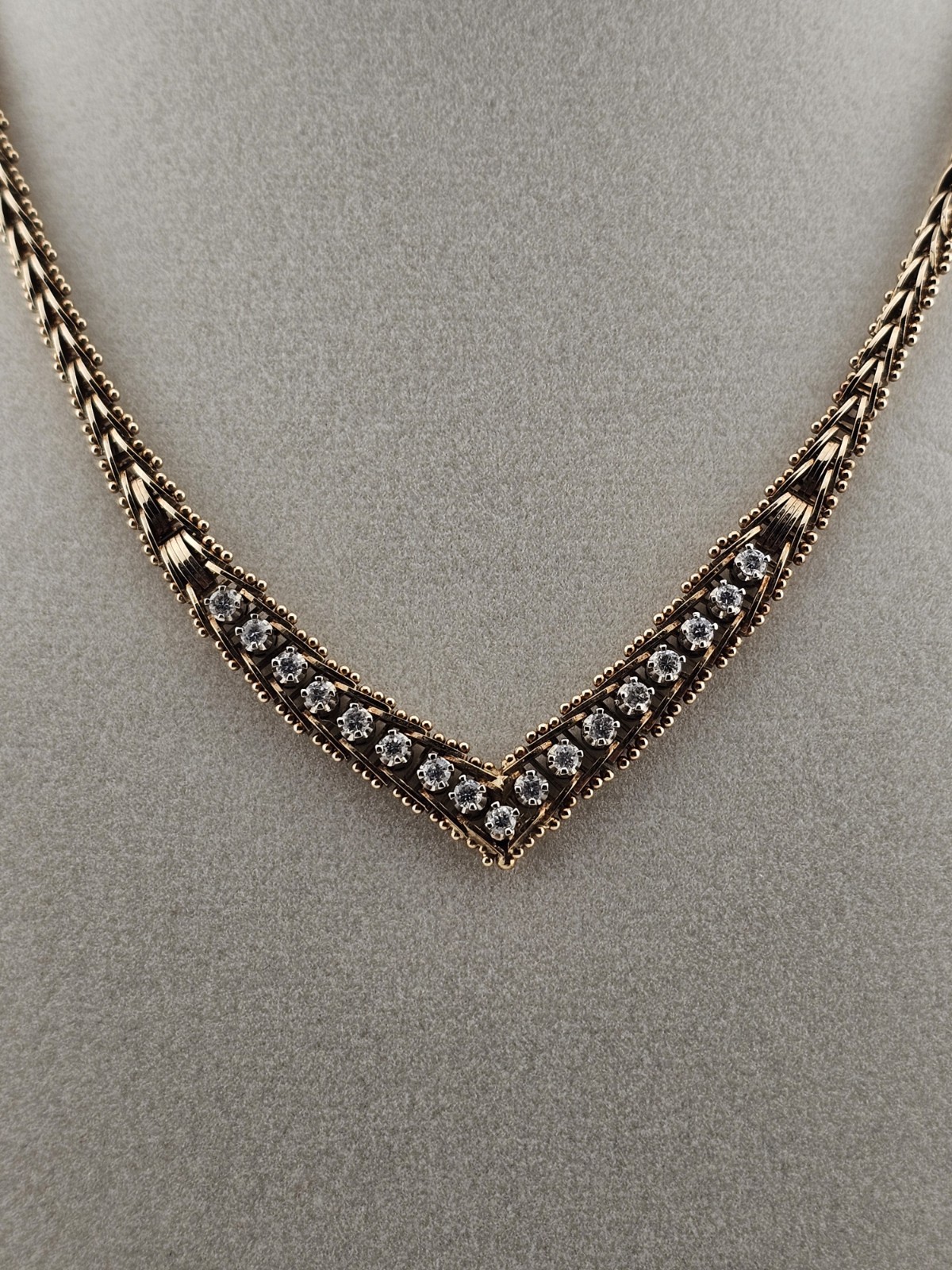 VINTACE 14KT Y/G 14KT DIAMOND V NECKLACE W 17 3PT DIAMONDS 16″ – 24 GRAMS