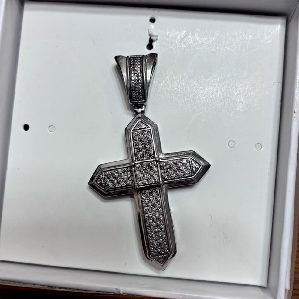 Zales 1/5 CTW Diamond Cross Pendant Sterling Silver 925 Box & Receipt NEW