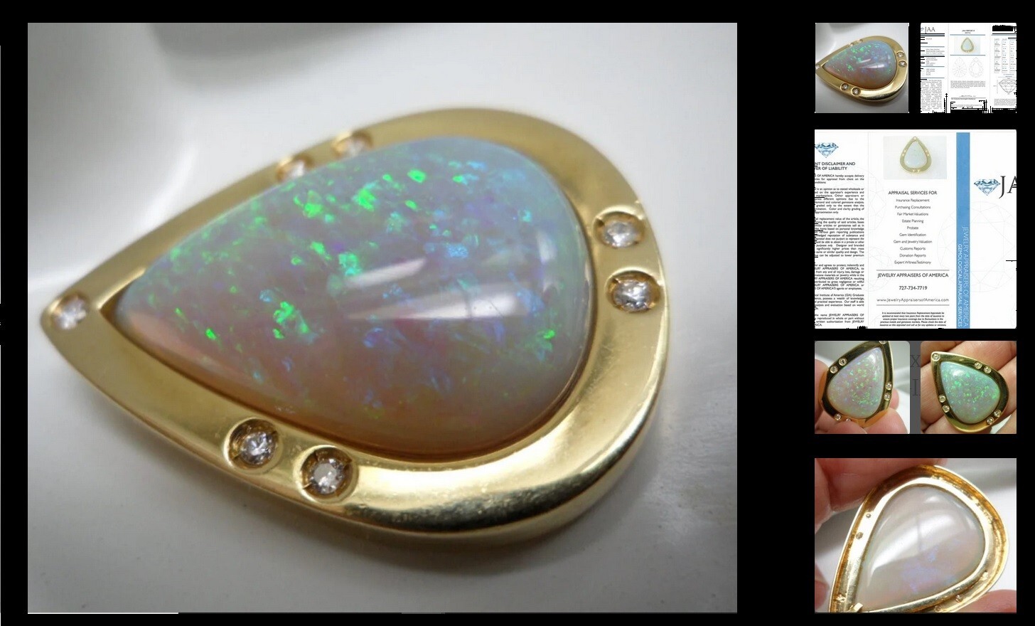 APPRAISED 12,662USD 2022 EARTH MINED OPAL 16.96Ct Diamond 14k Pendant 23.51 MM