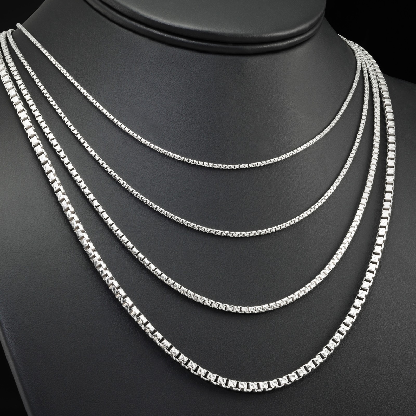 Solid 925 Sterling Silver 1mm-3mm Diamond-cut Box Chain Pendant Necklace 16″-24″