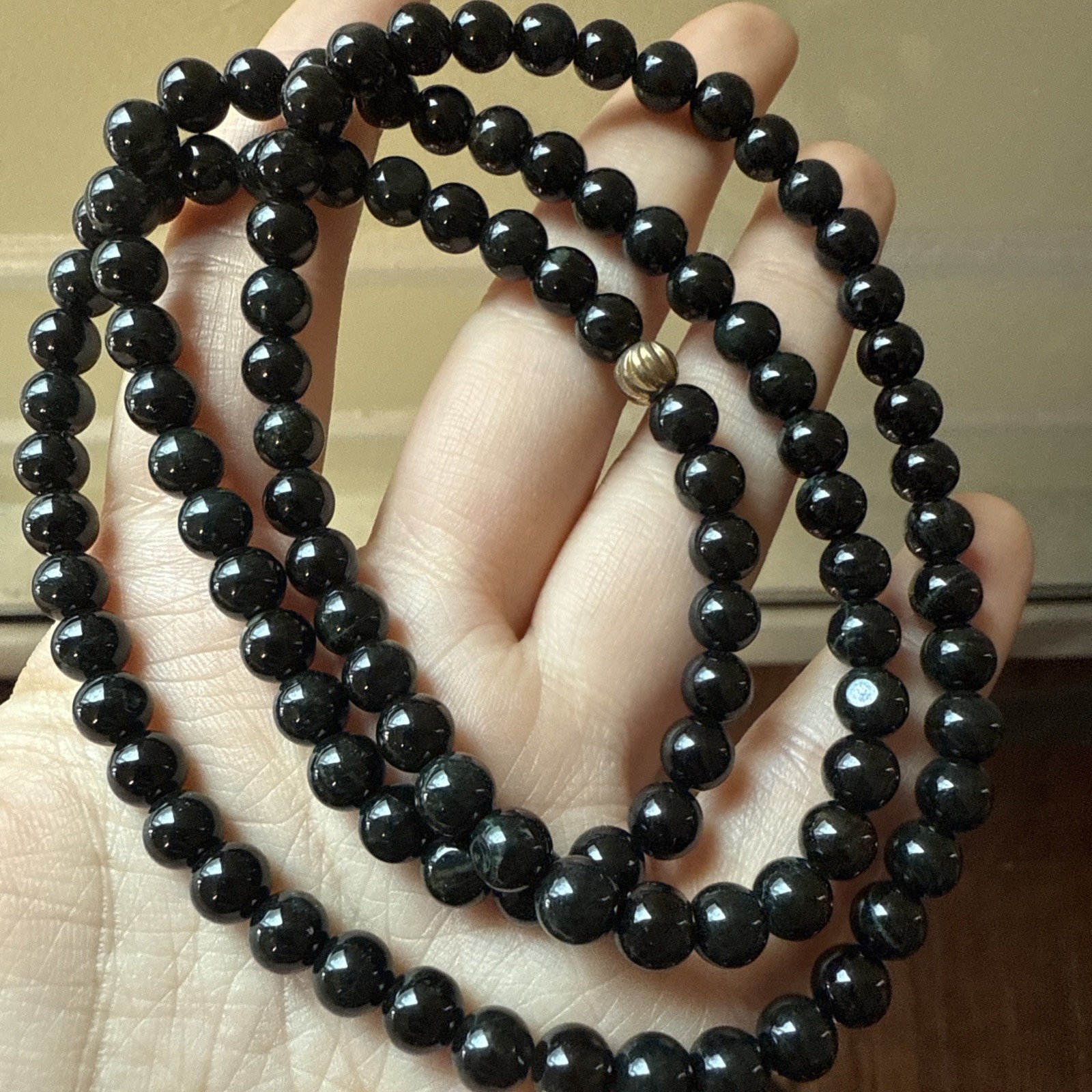 untreated Myanmar Grade A Black Jadeite Long Beaded Necklace 6.2 Mm 6 Mm