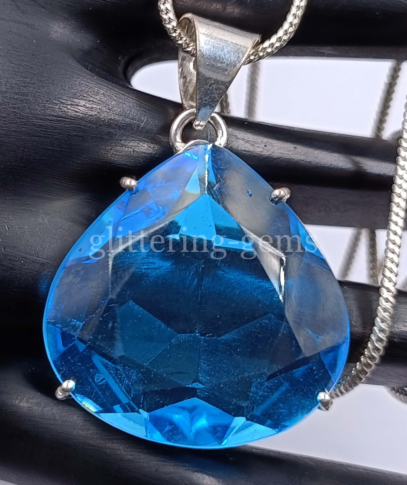 IGL 58.5 Ct Pear Cut Blue Topaz Natural 925 Silver Pendant Gemstone 25A