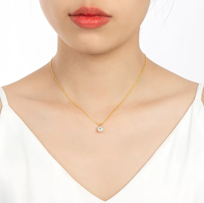 1 Carat D VVS1 Moissanite Solitaire Pendant Chain Necklaces 18k Gold Plated -GRA