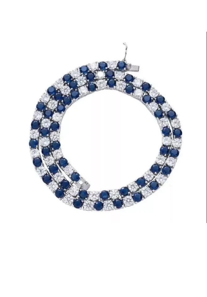 16Ct Lab Created Diamond & Blue Sapphire 14k White Gold Plated Tennis Necklace