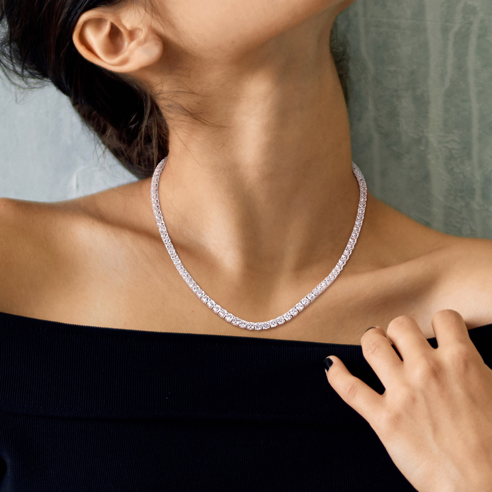 Amour Sterling Silver 33 CT TGW Created White Sapphire Tennis Necklace