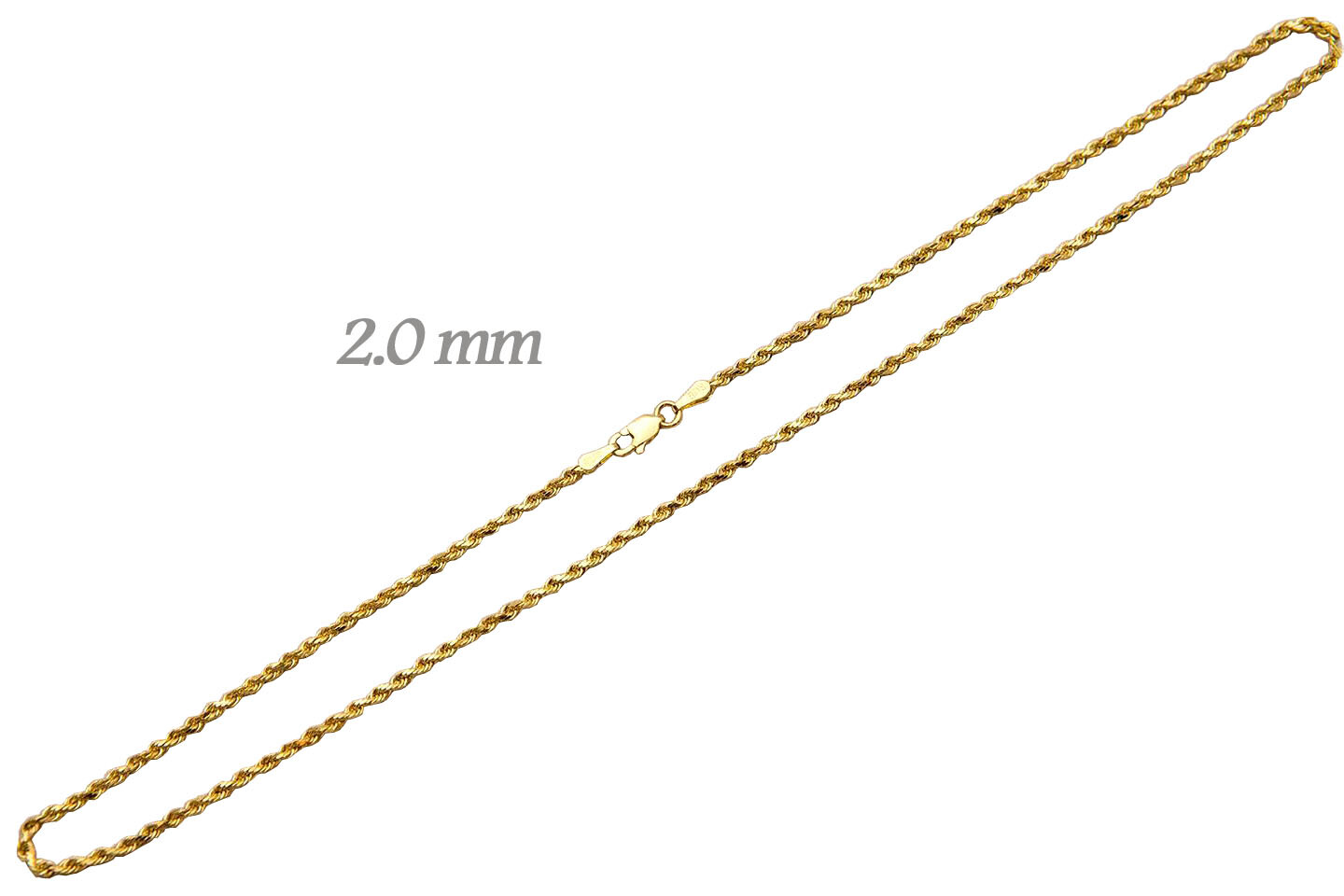 14k Solid Yellow Gold Rope Chain Necklace Men’ Women 2mm Sz 22 inch