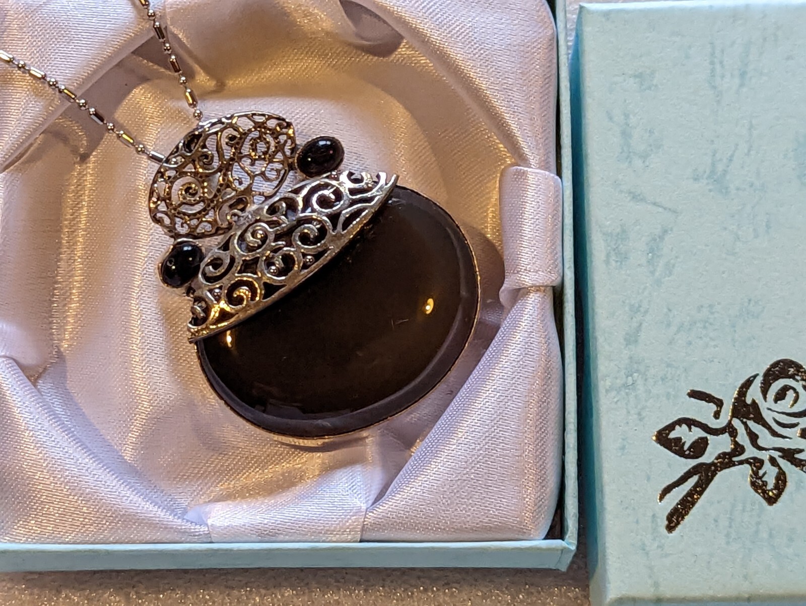 Vintage Chunky 33g Cloudy Brown Gemstone Pendant on German Silver 52x43mm