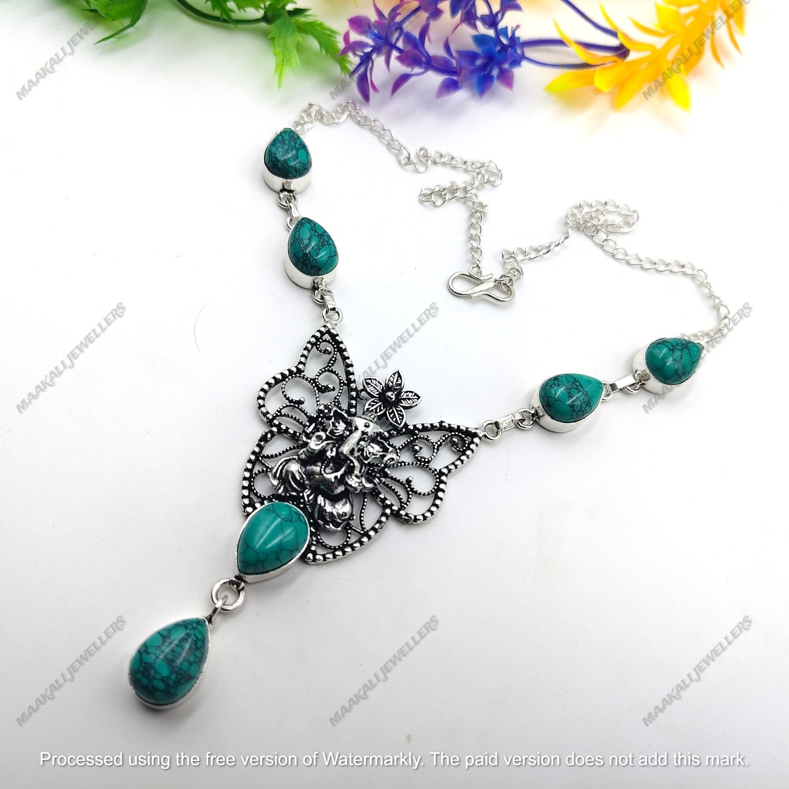 Bule Turquoise Gemstone Handmade 925 Sterling Silver Jewelry Necklace Sz-17-18″
