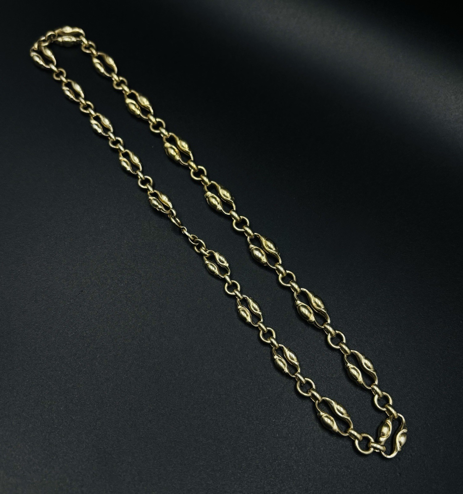 Vintage 835 German Silver Gold Plated Puffed Mariner Link Chain Necklace 17.5″