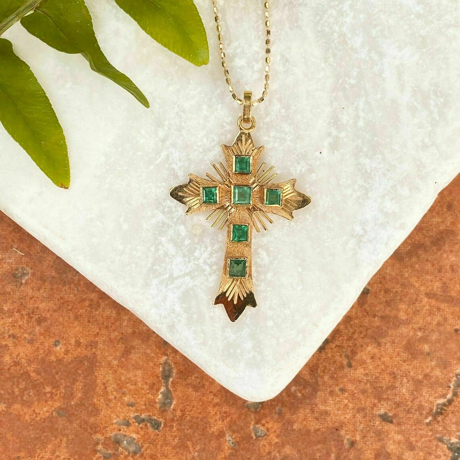 3Ct Princess Cut Lab Created Emerald Cross Pendant For Women 14k Gold Finish