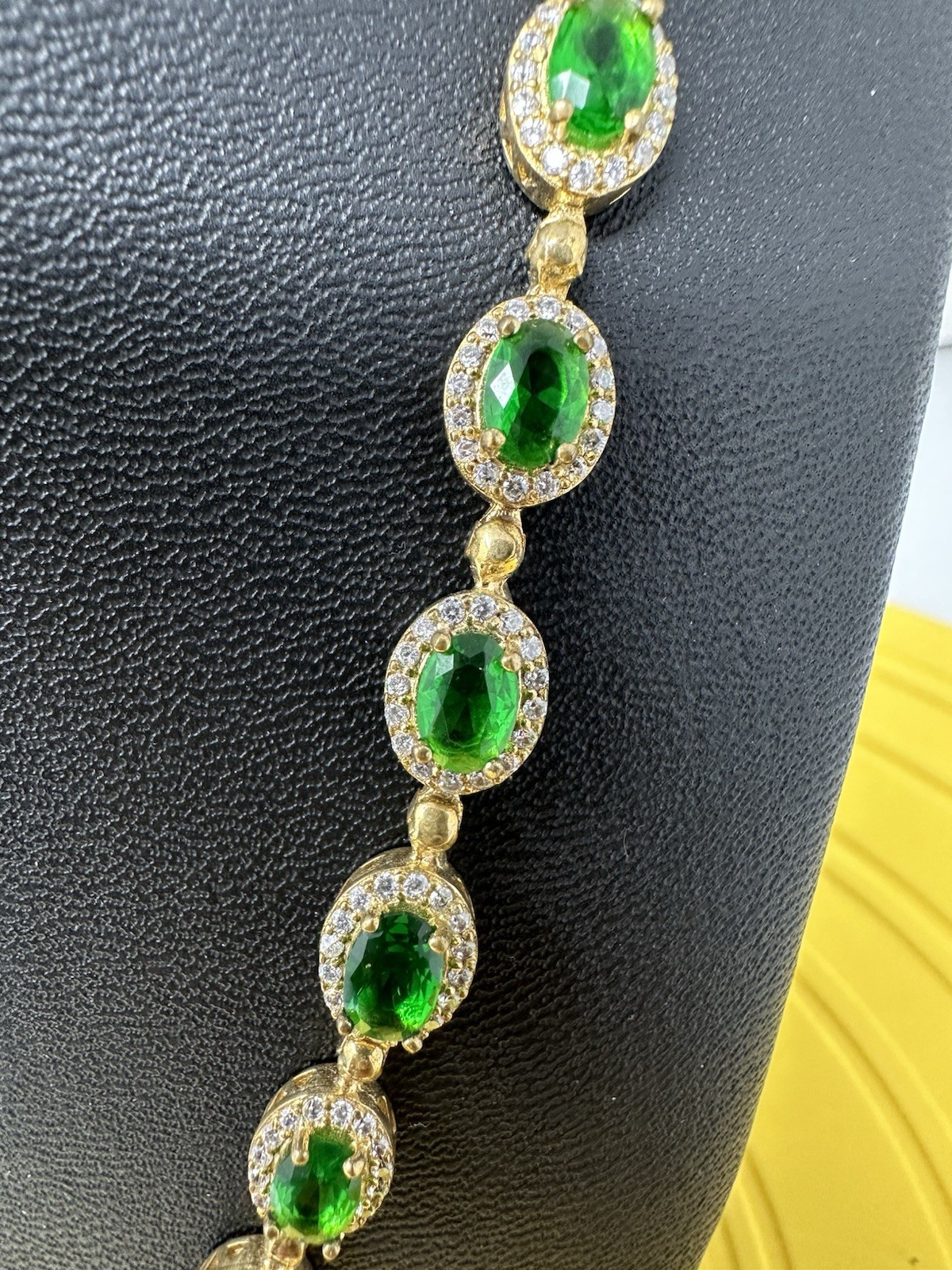 Sterling Silver Emerald & CZ Choker Tennis-Style Choker Necklace Chic 40g 18 In