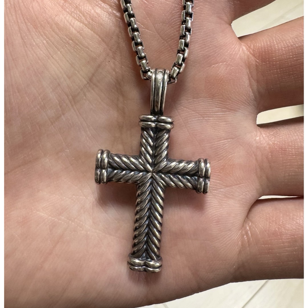DAVID YURMAN STERLING SILVER 925 CHEVRON CROSS PENDANT NECKLACE Without Chain