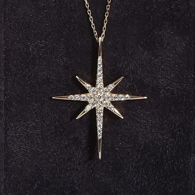 1 Ct Round Lab Created Diamond North Star Shape Pendant 14k Yellow Gold Plated