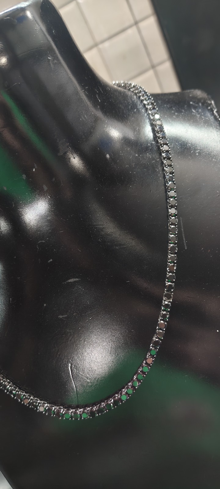 25Ct Black Round Cut Lab-Created Diamond Tennis Necklace 14K Black Gold Plated