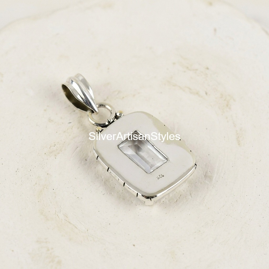 White Topaz Gemstone Handmade 925 Sterling Silver Jewelry Pendants Gift For Love