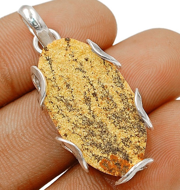Natural Dendrite German 925 Solid Sterling Silver Pendant Jewelry