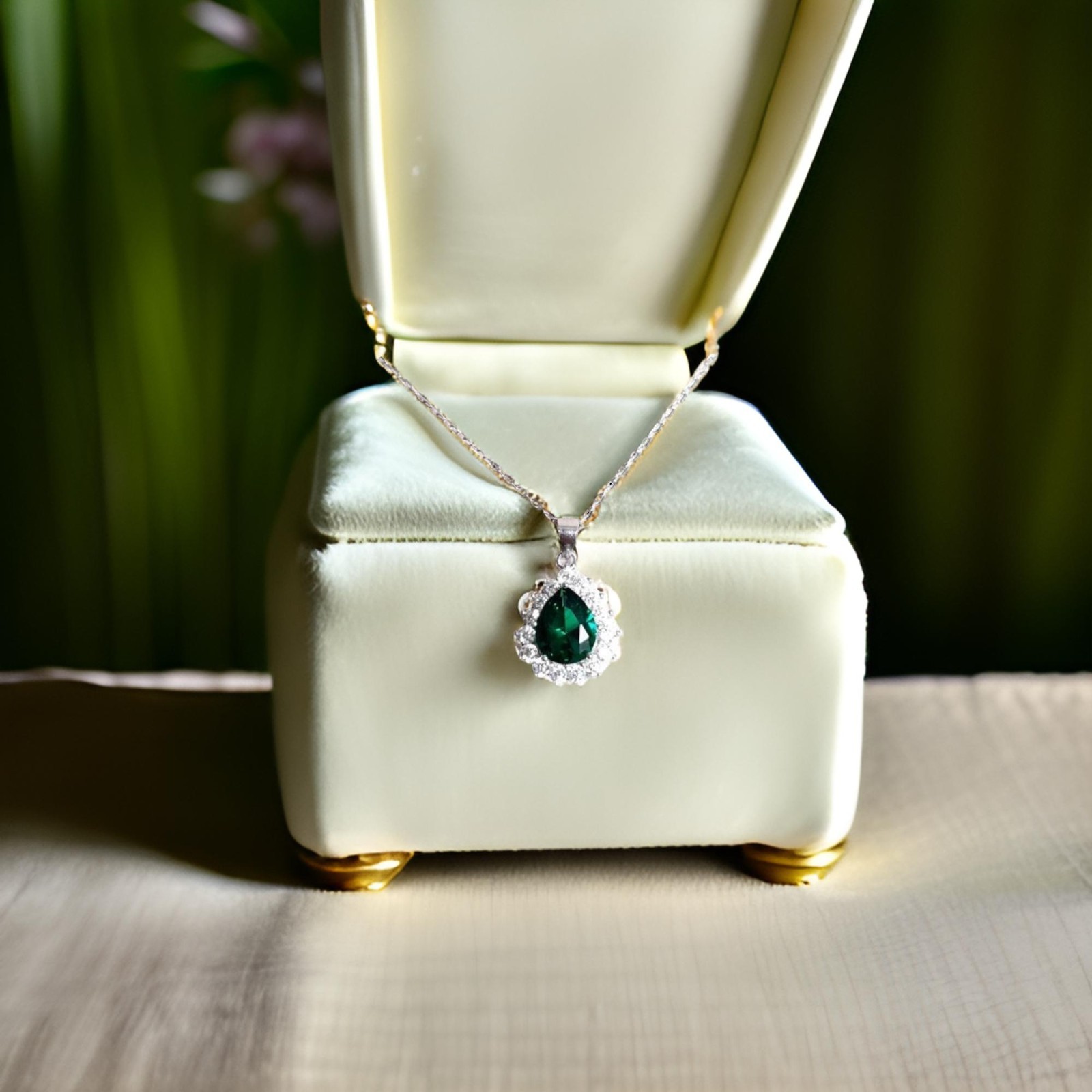 925 Sterling Silver Green Emerald With CZ Accent Women Handmade Ring