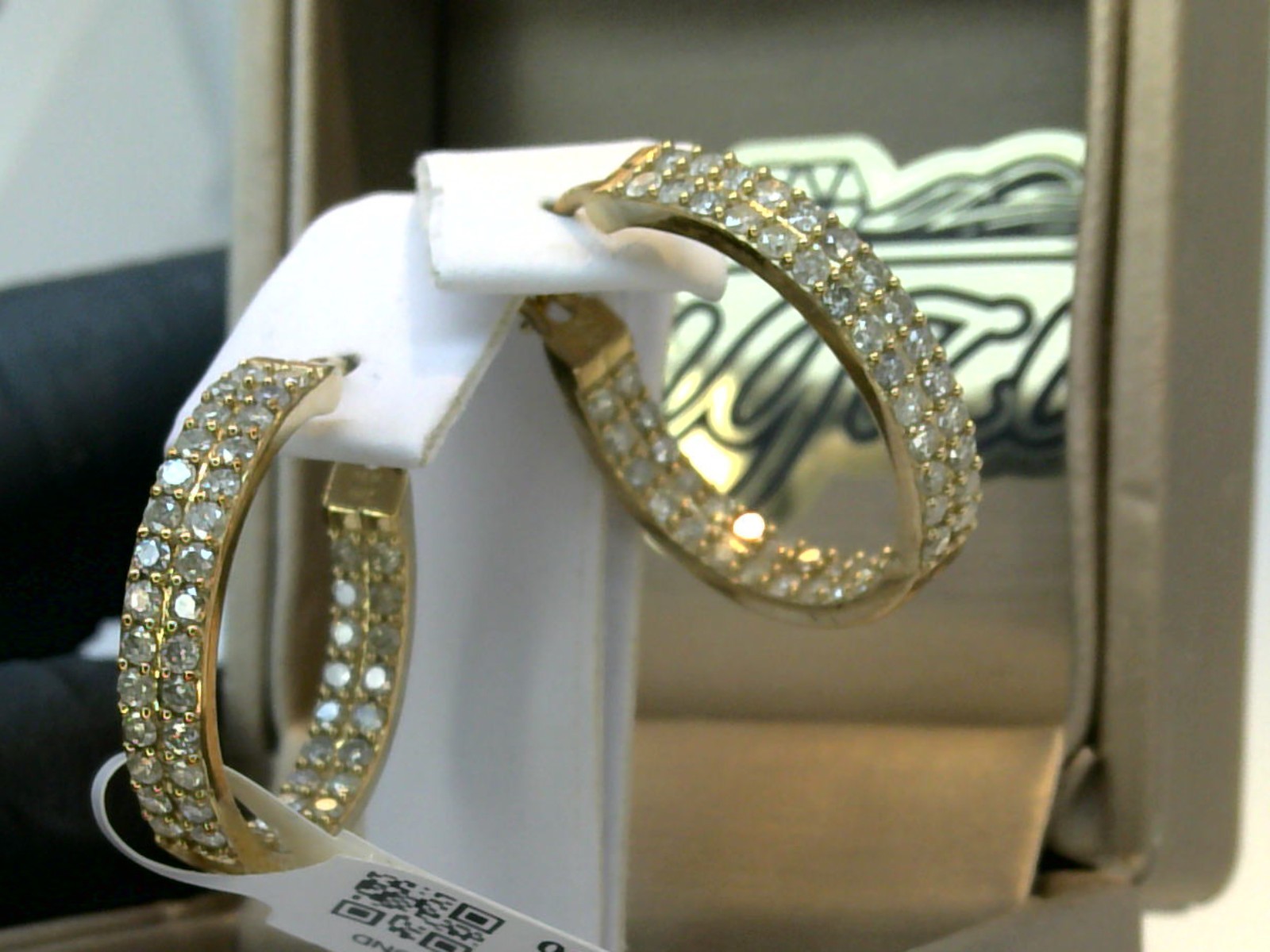 $3999-2CTTW💥CERTIFIED NATURAL Diamond INSIDE OUT HOOP EARRINGS💥10K YELLOW GOLD