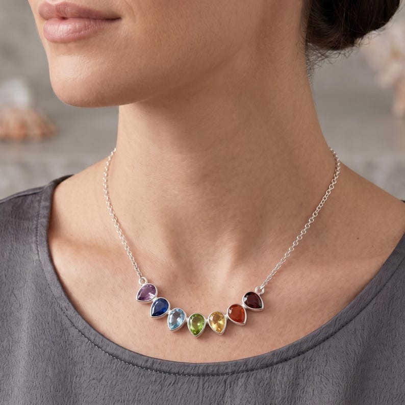 Multi Color Rainbow Gemstone Pendant 925 Sterling Silver Chain Necklace Jewelry