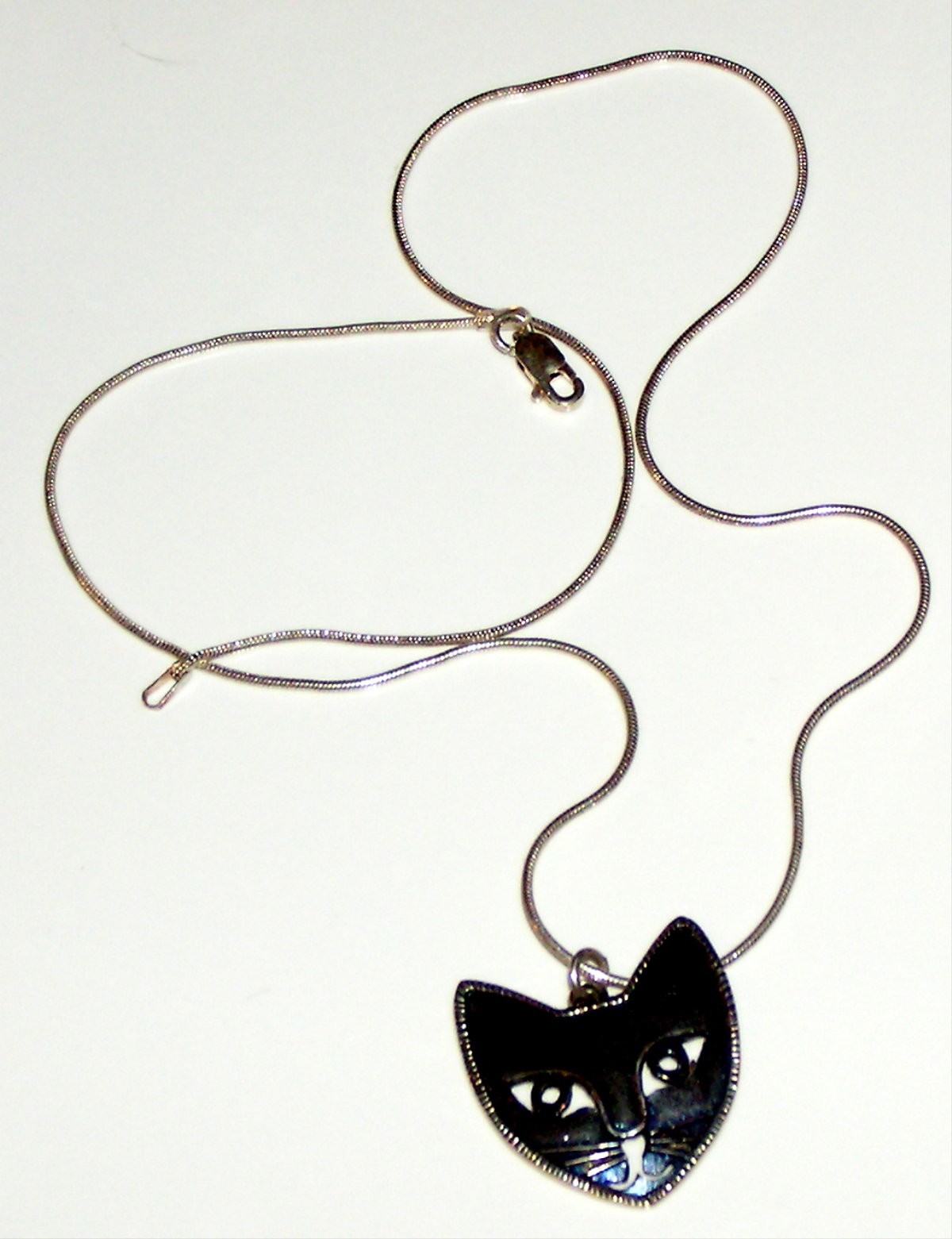 Cat Face Head Pendant Necklace 925 Stamped Silver