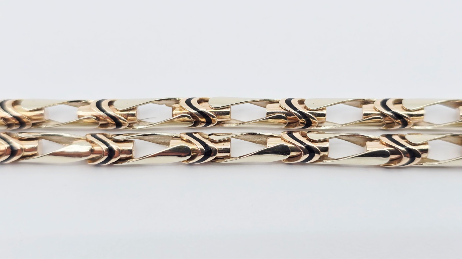 Fancy 14K Two Tone Multi Color Gold Custom Enamel Link Chain Necklace – 24.25″ L