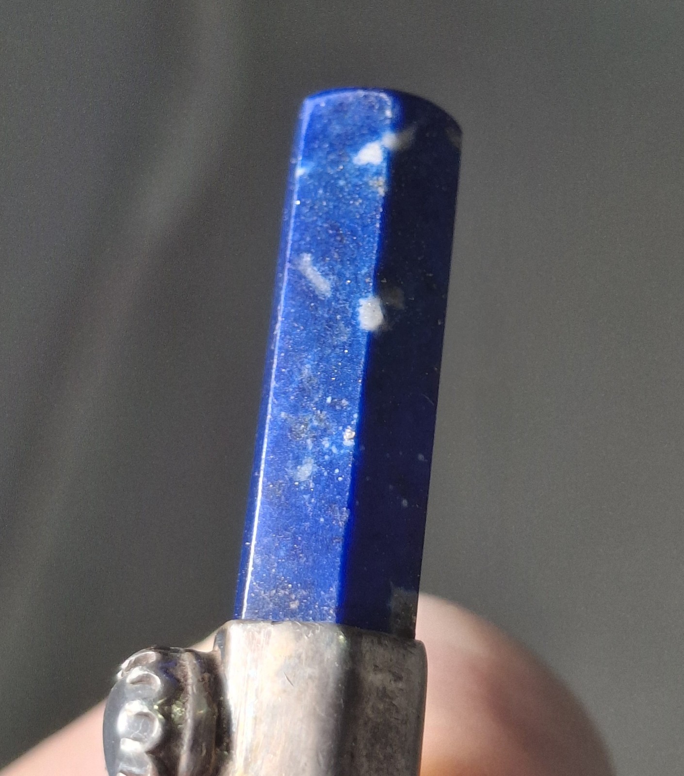 Vintage Sterling Silver Deep Blue Lapis Lazuli Point Moonstone Pendant Necklace