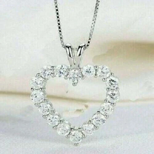 1.60Ct Lab Created Diamond Round Heart Shape Pendant 14k White Gold Finish