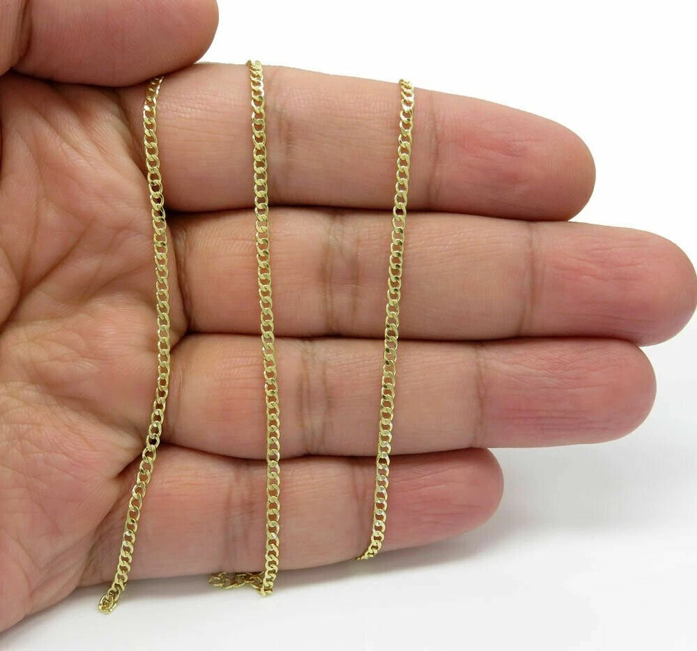 10K Solid Gold Cuban Link Chain Necklace 2.00 mm 16”-30” Inch 10k Gold Italy