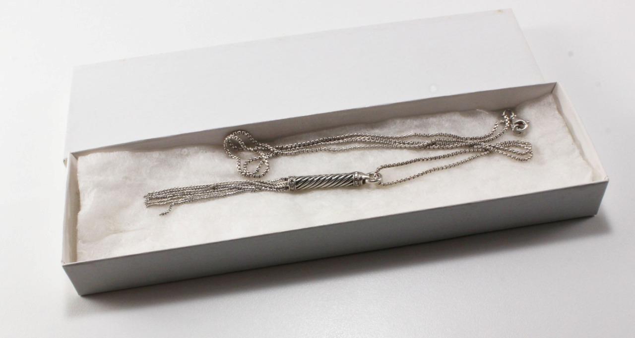 DAVID YURMAN 925 STERLING SILVER WITH DIAMOND FRINGE TASSEL 32-IN CHAIN NECKLACE