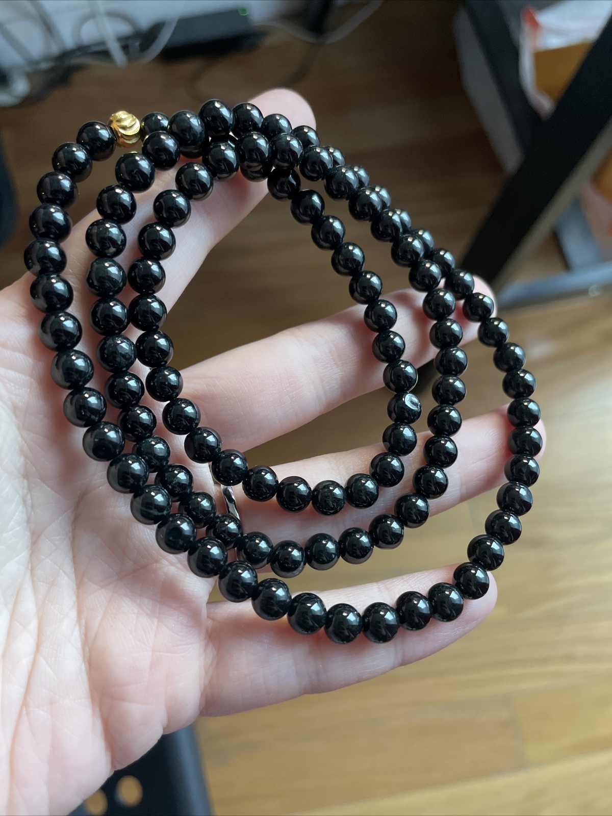 untreated Myanmar Grade A Black Jadeite Long Beaded Necklace 6.2 Mm 6 Mm