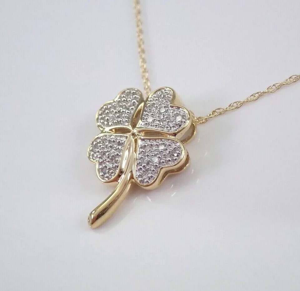 1 ct Lab Created Diamond 4 Leaf Clover Cluster Pendant 14K Yellow Gold Plated