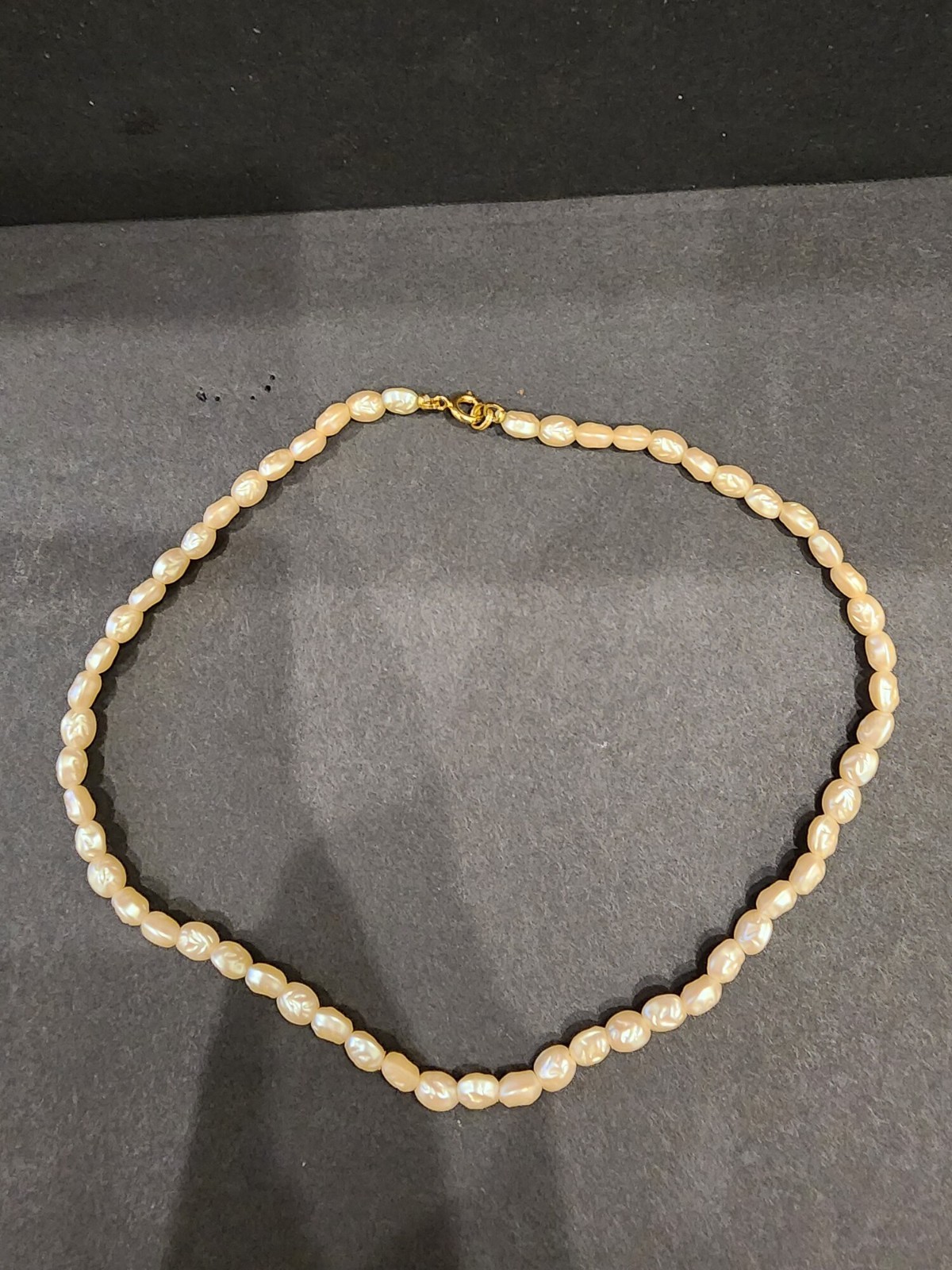 Freshwater Rice Pearl Necklace Cream Baroque Pearls 15 in Gold Tone Clasp