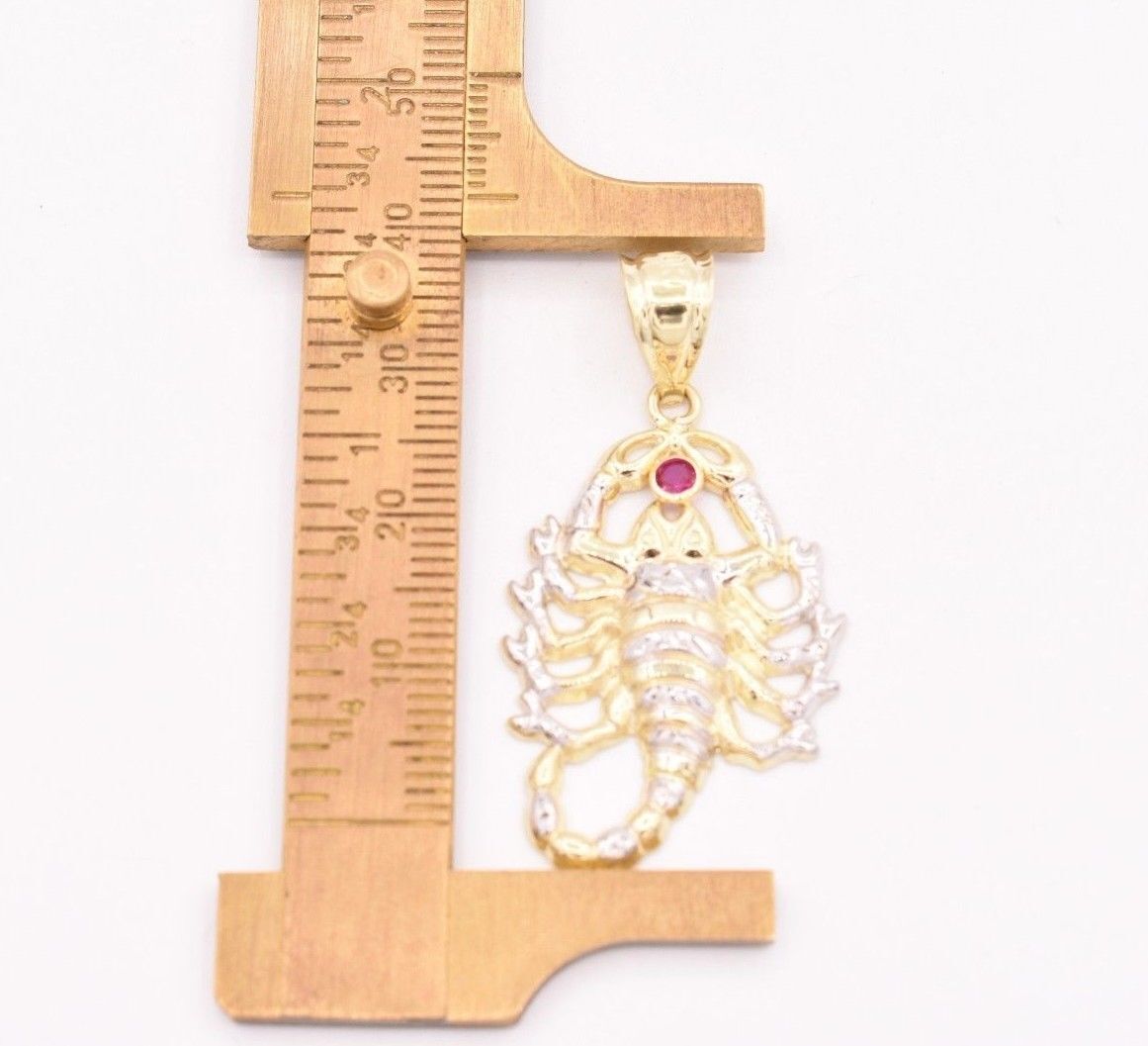 1 1/2″ Scorpio Insect Animal Ruby Diamond Cut Pendant Real 10K Yellow White Gold