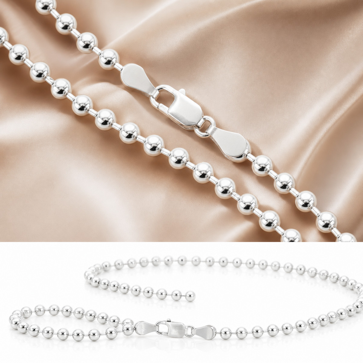 Sterling Silver 925 Italian Ball Bead Chain Necklace 2.4mm 22 Inch Dog Tag