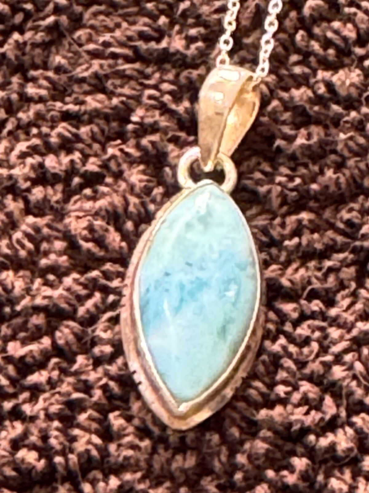Vintage AV Sterling, silver oblong, unknown, solitary stone (Might be Larimar?)