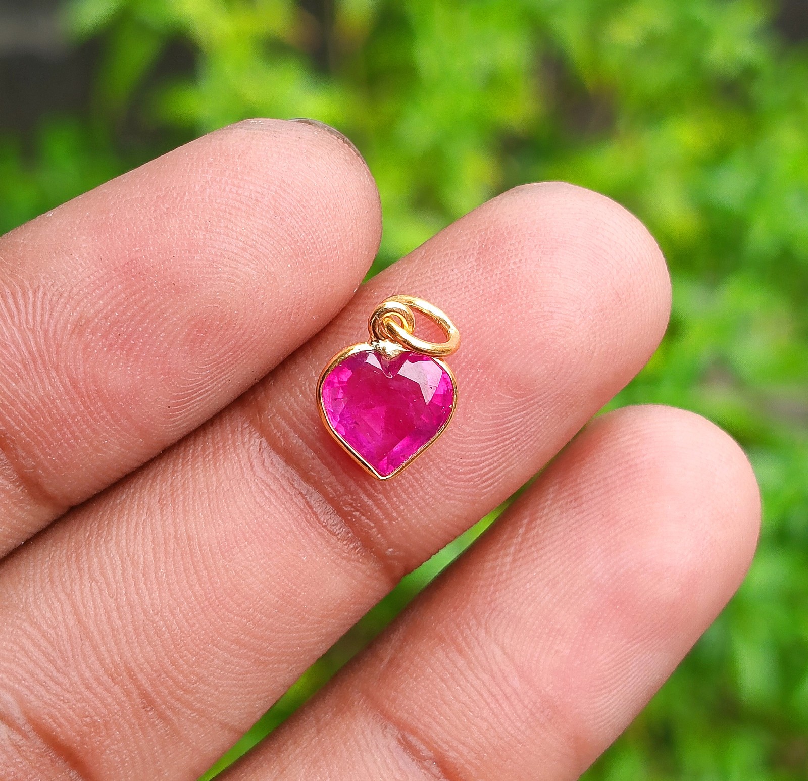 Natural Ruby Heart Gold Charm, 18k Solid Gold Charm Handmade Necklace Pendant