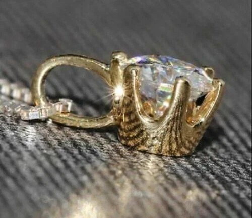 2Ct Round Cut Lab Created Diamond Solitaire Pendant 14K Yellow Gold Plated 8MM
