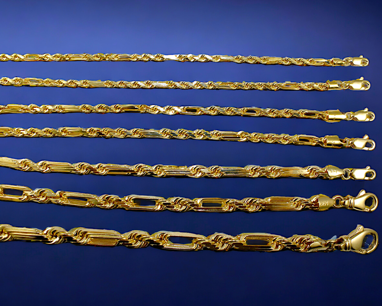 14K Yellow Gold SOLID Milano Figaro Rope Chain Necklace Diamond Cut Real 2mm-8mm