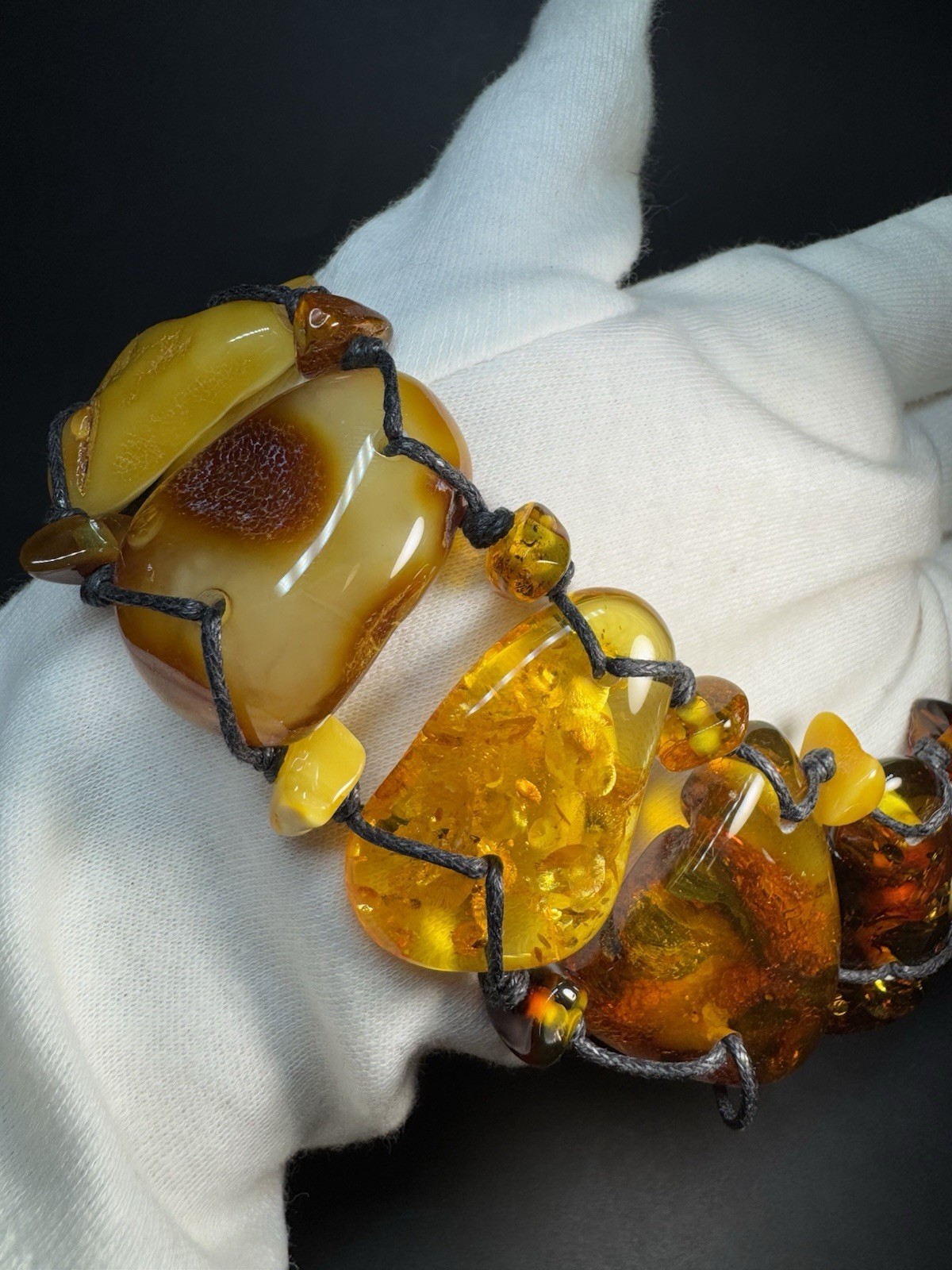 OOAK Natural Baltic Amber Statement Necklace Handmade Freeform Slab Macrame