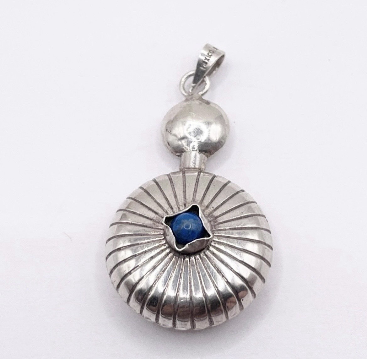 Mexico Signed 925 Sterling Silver Round Sodalite Pendant Blue Stone STR-150