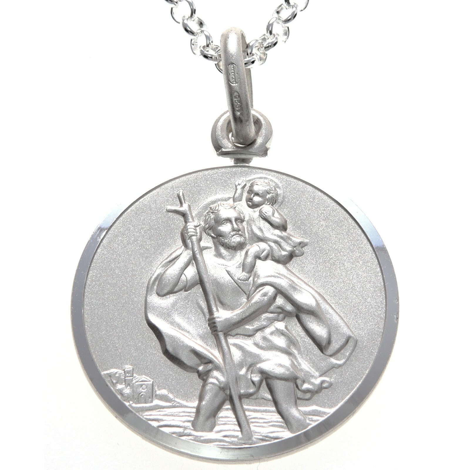 Mens Sterling Silver St Christopher pendant necklace with 20″ chain and gift box