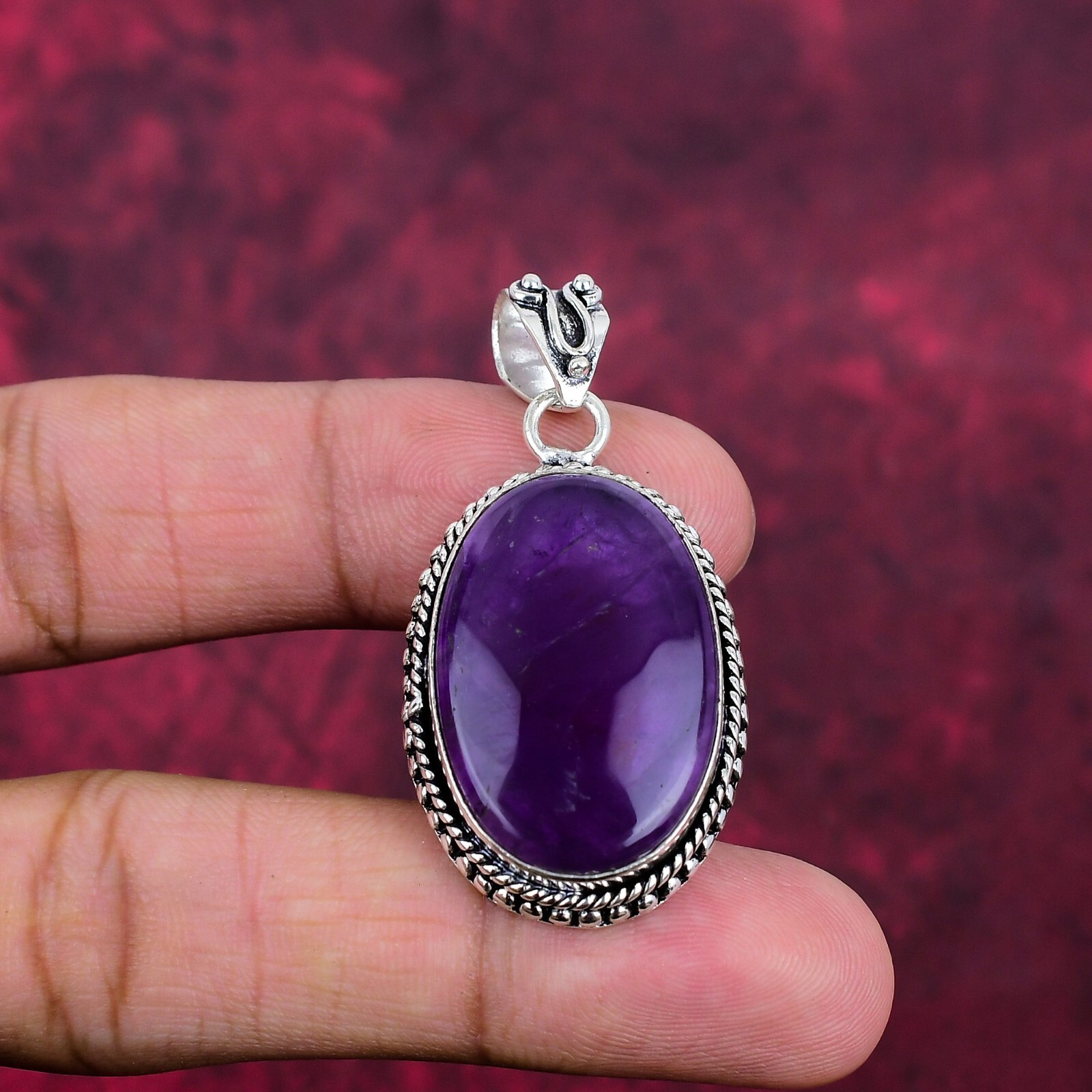 Beautiful Amethyst Gemstone Handmade 925 Sterling Silver Pendant Jewelry
