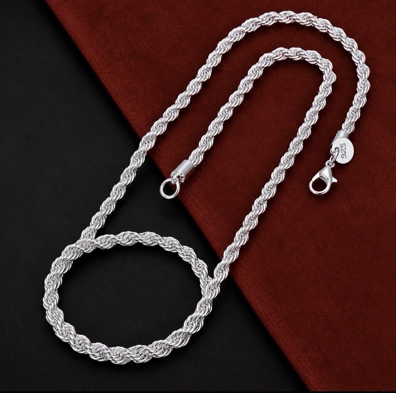 Marked 925 Silver Twisted Rope Chain Necklace Chain Heavy 4MM 24 Inch