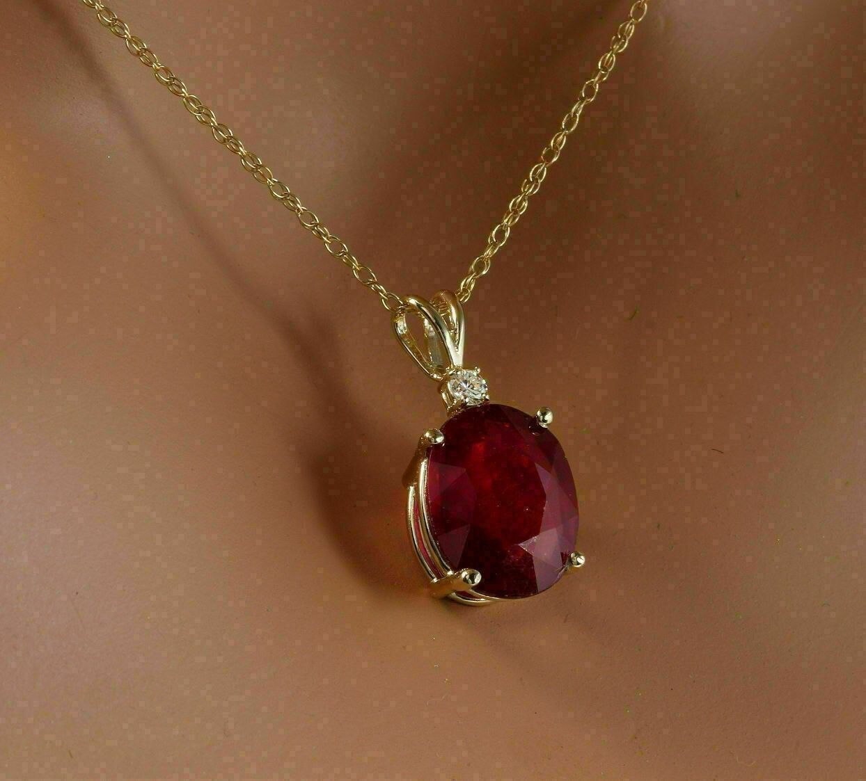 4Ct Lab Created Ruby Diamond Solitaire Pendant Necklace 14K Yellow Gold Finish