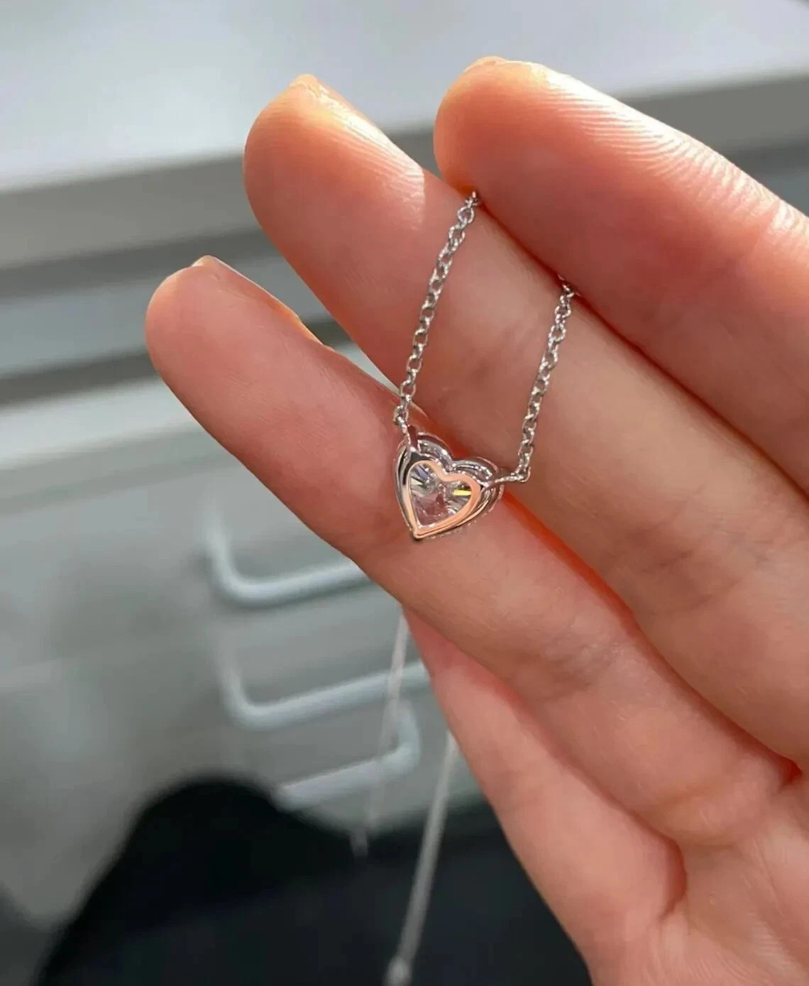 Gift Her Lab Grown Diamond 1.00 CT Tiny Heart Pendant Chain 925 Sterling Silver
