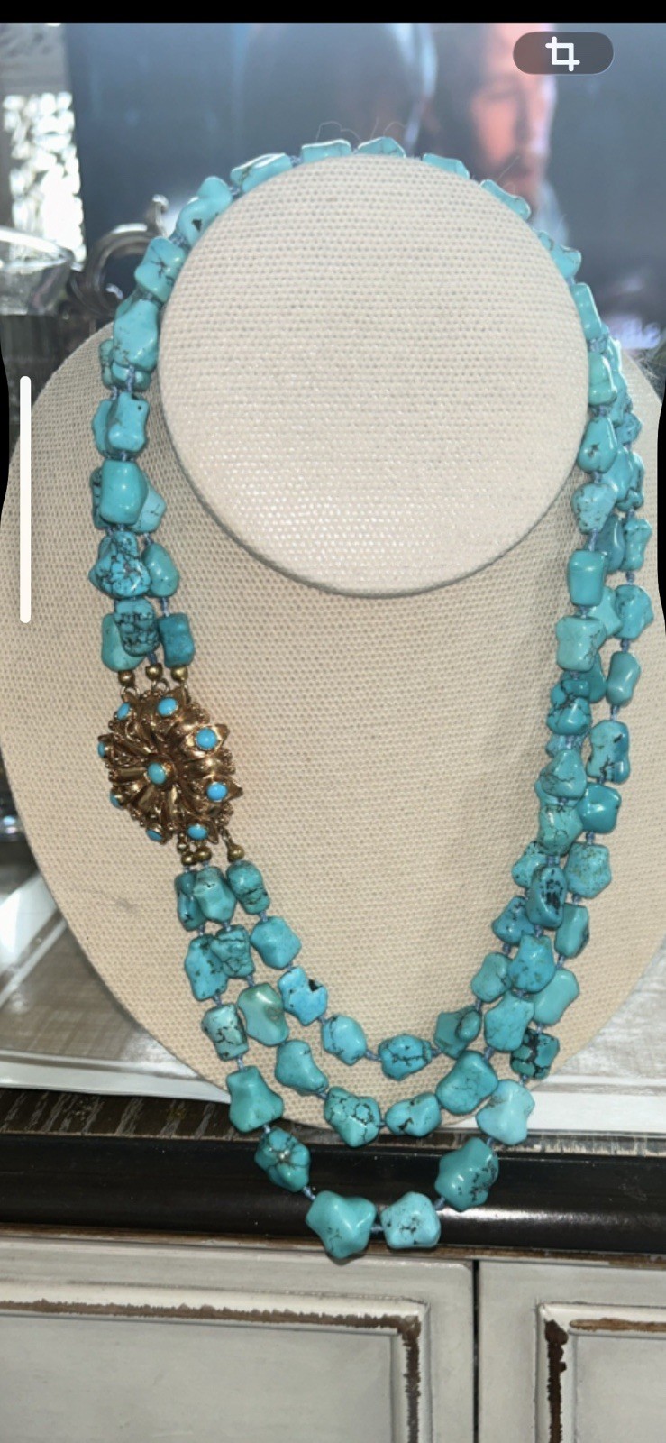 18K Yellow Gold Turquoise Nugget Beaded Multi-Strand Necklace Hook 18 in