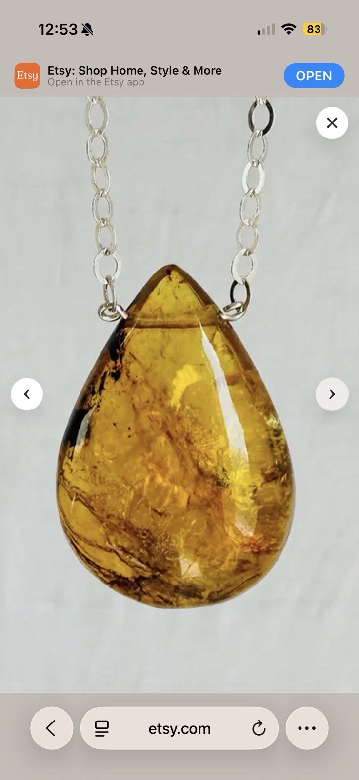 Large Natural Amber Pendant Sterling Silver Necklace Jewelry Women’s
