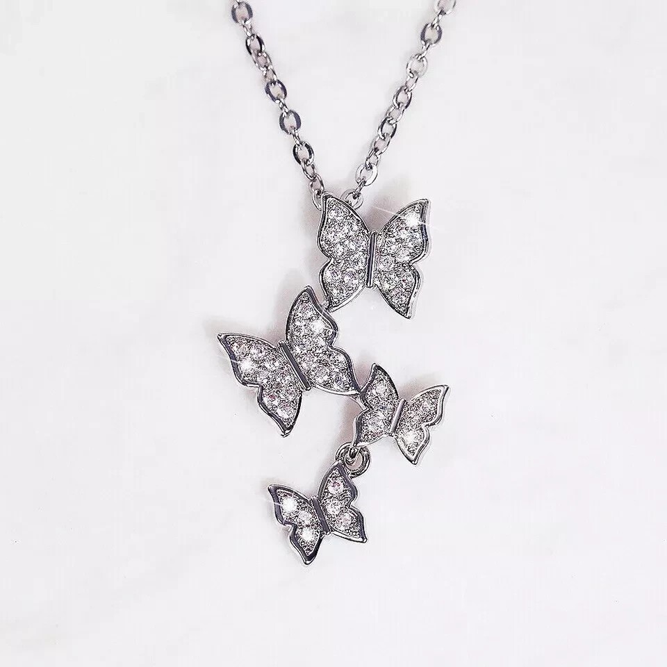 Dangler 3-Butterfly Shape Round Cut Natural Diamond Women’s Pendant 14k Gold