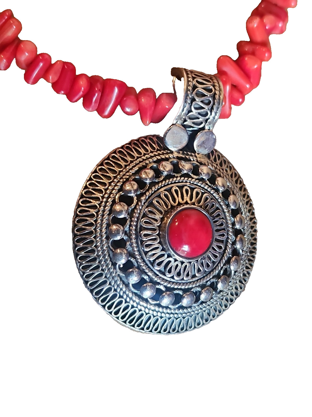 Sterling Silver Artisan Red Sea Coral Branch Necklace with Slide Pendant QVC